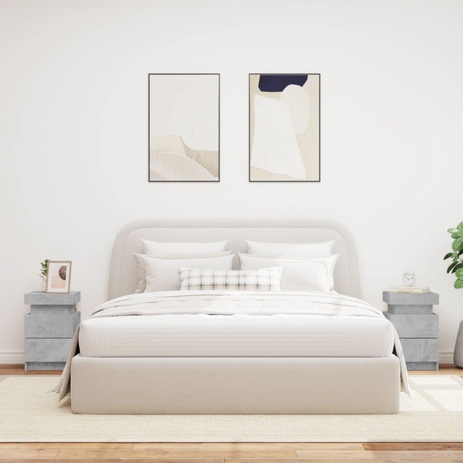 Mesitas de noche con luces LED 2 uds gris hormigón 35x39x55