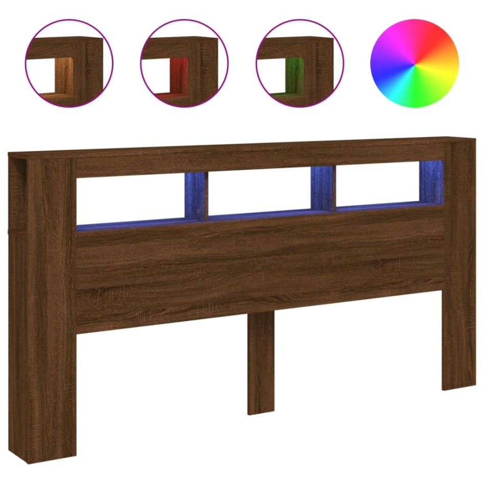 Cabecero LED madera ingeniería roble marrón 200x18,5x103,5