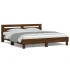 Estructura de cama cabecero y luces LED marrón roble 200x200