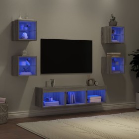 Muebles TV pared con LED 7 pzas madera ingeniería gris