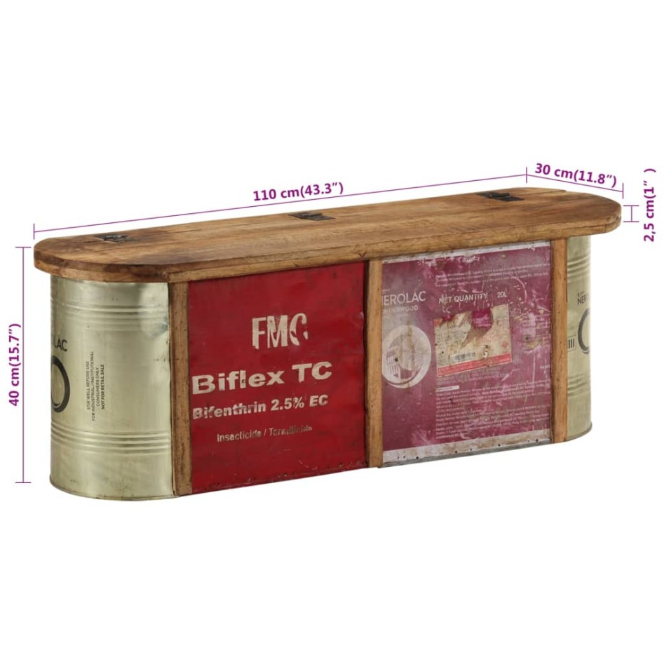 Banco almacenaje/Aparador madera maciza reciclada 120x30x40