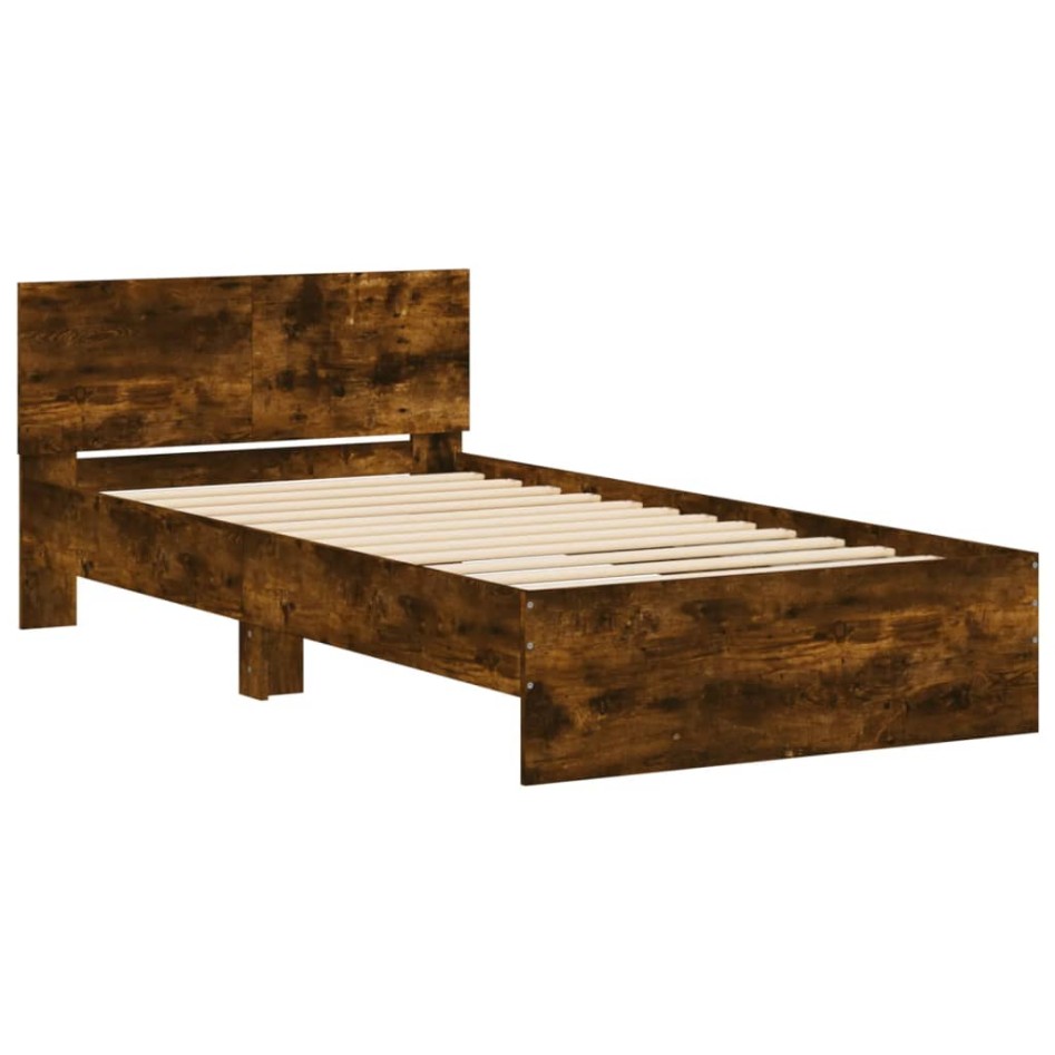 Cama con cabecero madera de ingeniería roble ahumado 100x200