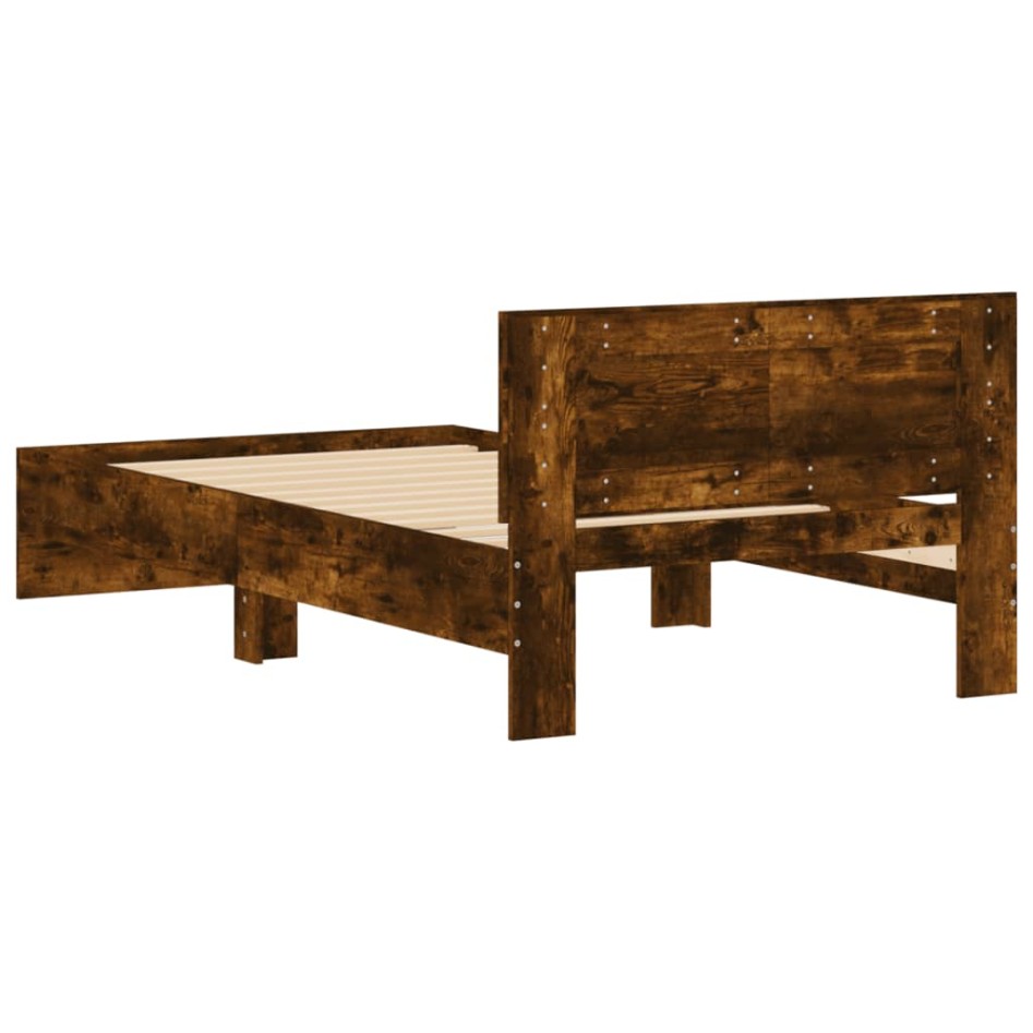 Cama con cabecero madera de ingeniería roble ahumado 100x200