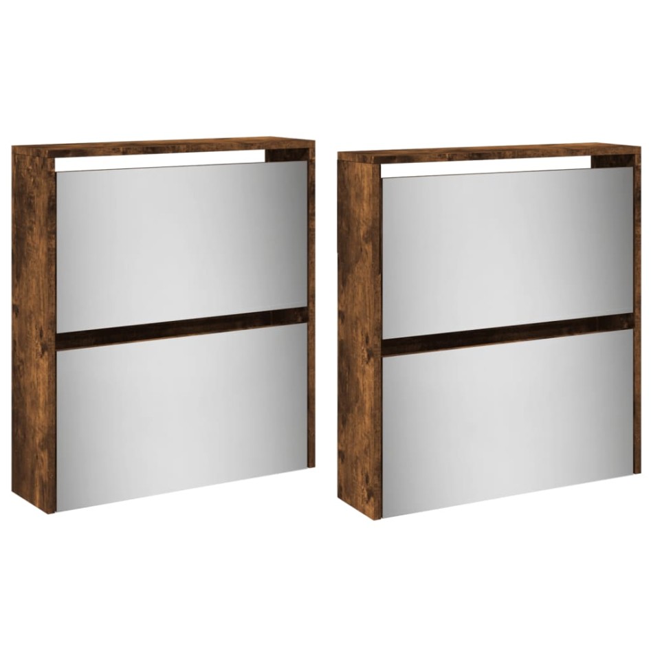 Mueble zapatero con espejo 4 niveles roble ahumado 63x17x134