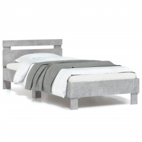 Estructura de cama cabecero luces LED gris hormigón 90x200