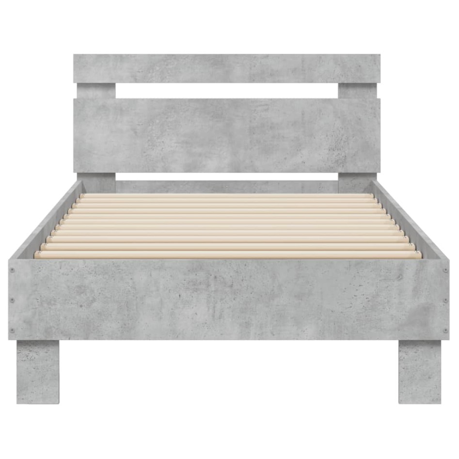 Estructura de cama cabecero luces LED gris hormigón 90x200