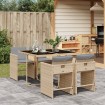 Set comedor de jardín 5 pzas con cojines ratán sintético beige