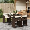 Set comedor de jardín 5 piezas y cojines ratán sintético marrón