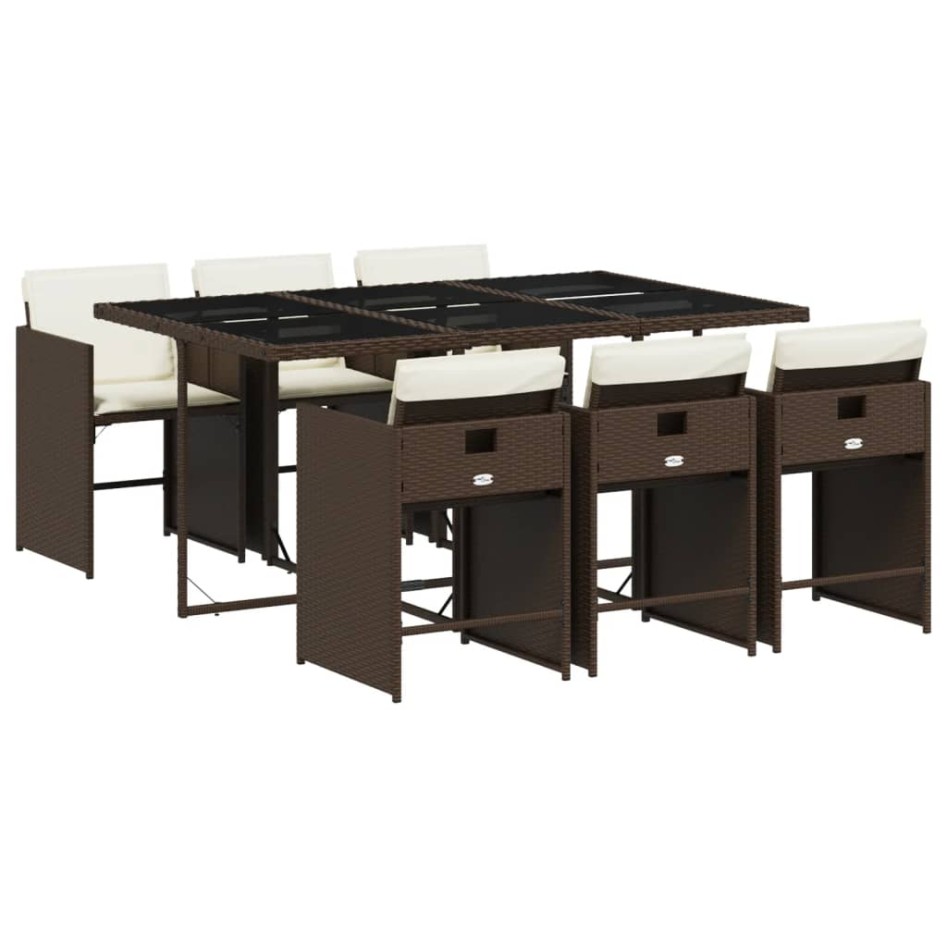 Set comedor de jardín 7 pzas con cojines ratán sintético