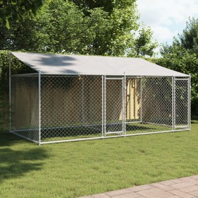 Jaula de perros techo y puertas acero galvanizado gris 4x2x2