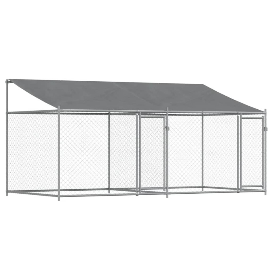 Jaula de perros techo y puertas acero galvanizado gris 4x2x2
