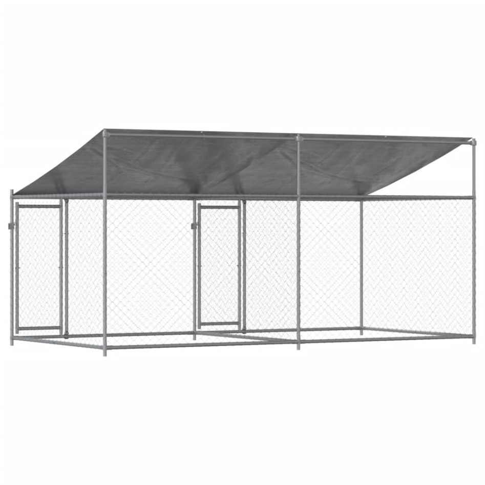 Jaula de perros techo y puertas acero galvanizado gris 4x2x2