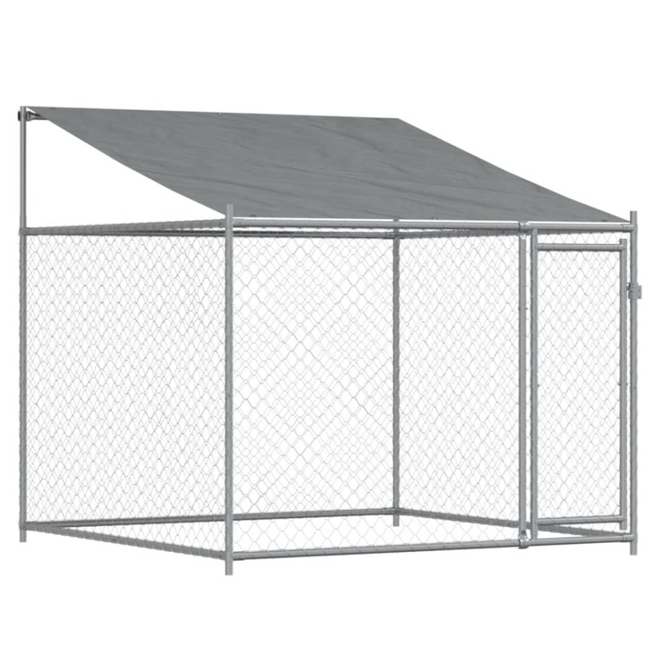 Jaula de perros techo y puertas acero galvanizado gris 4x2x2