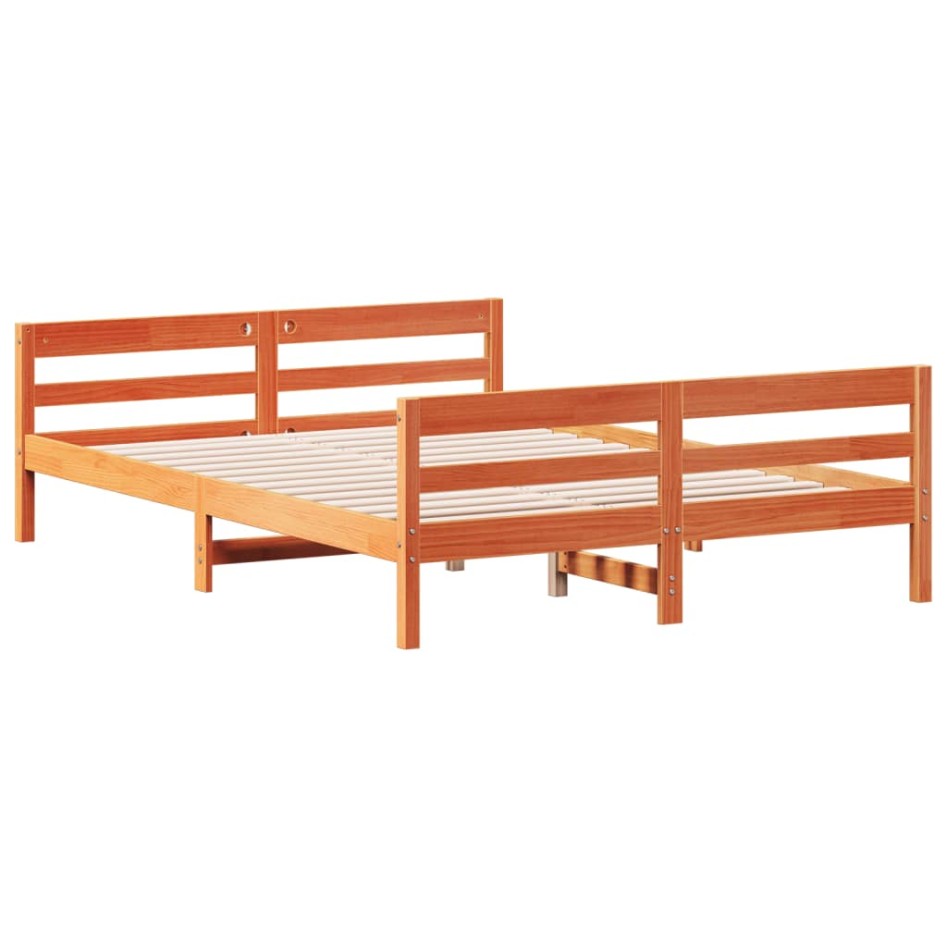 Cama sin colchón madera maciza de pino marrón cera 120x200
