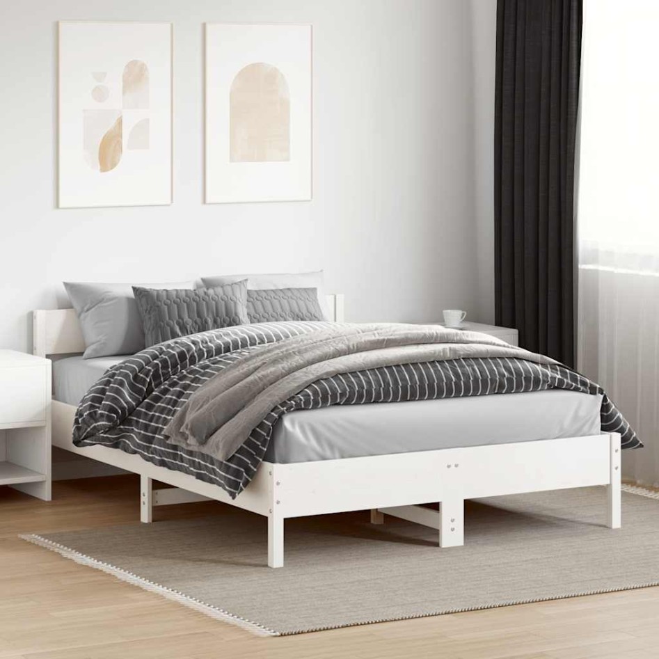 Estructura de cama sin colchón madera de pino blanca 150x200