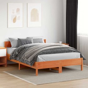 Cama sin colchón madera maciza de pino marrón cera 140x200