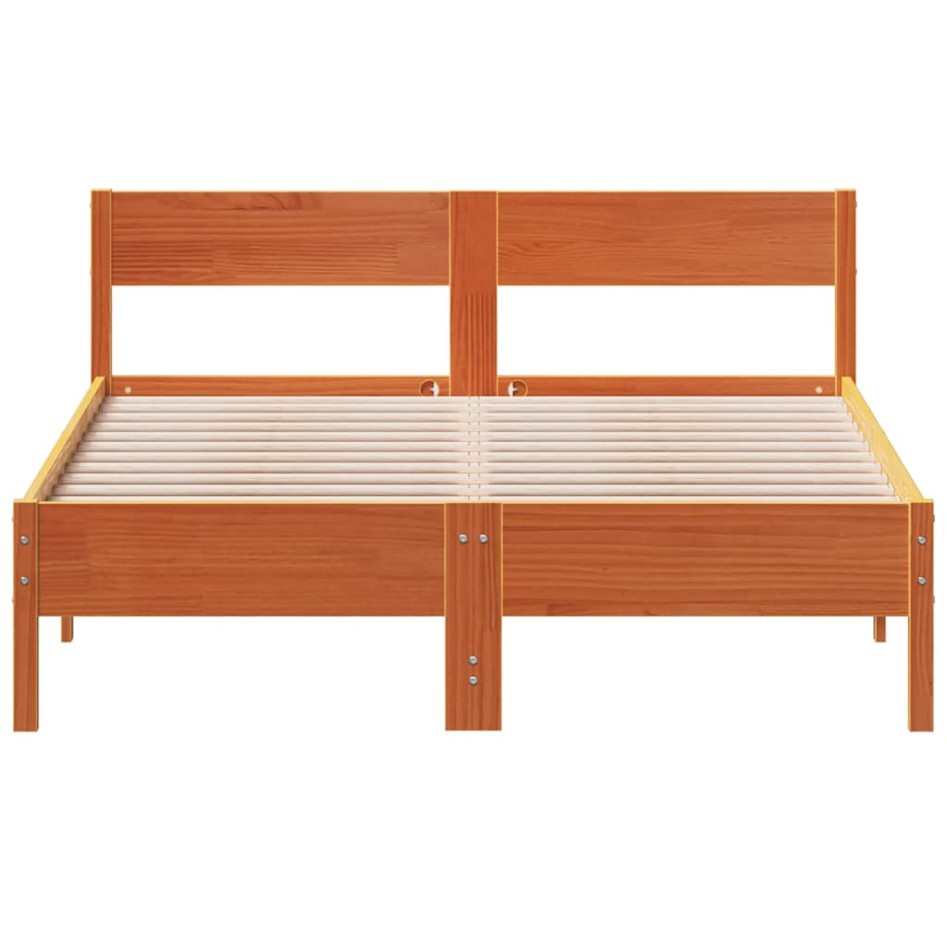 Cama sin colchón madera maciza de pino marrón cera 140x200