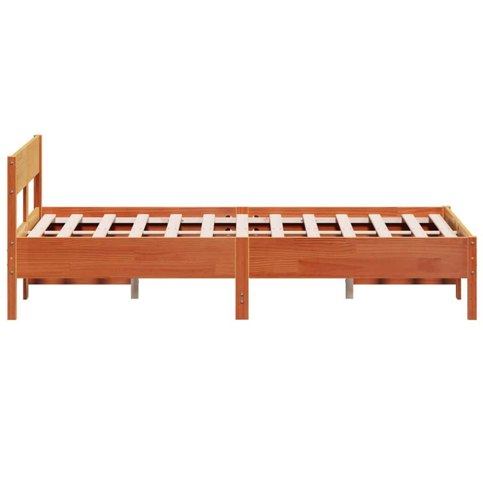 Cama sin colchón madera maciza de pino marrón cera 160x200