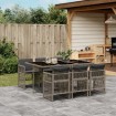 Set comedor jardín 7 pzas y cojines ratán sintético gris