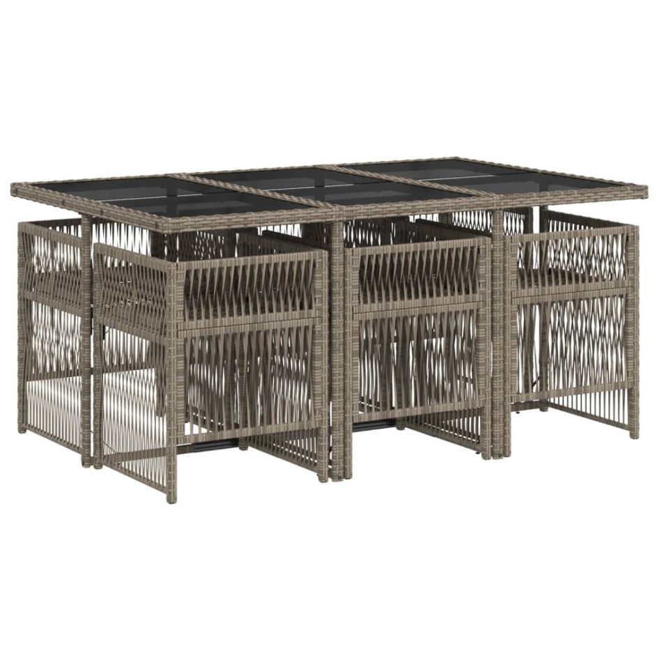 Set comedor jardín 7 pzas y cojines ratán sintético