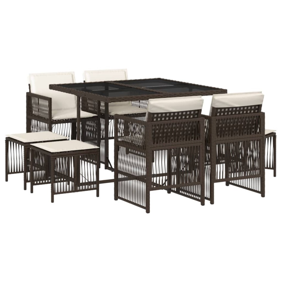 Set comedor para jardín 9 pzas y cojines ratán sintético