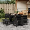 Set de comedor de jardín 9 pzas y cojines ratán sintético negro