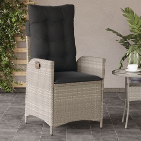 Sillón de jardín reclinable con cojines ratán PE gris