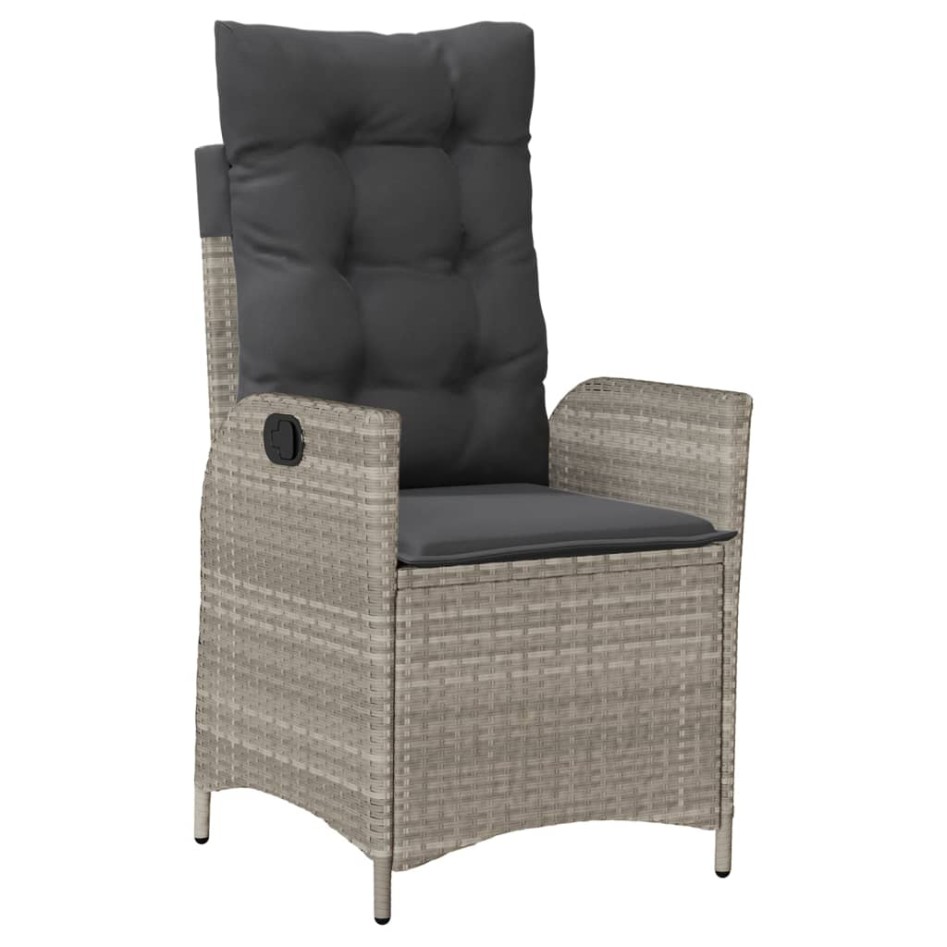 Sillón de jardín reclinable con cojines ratán PE gris