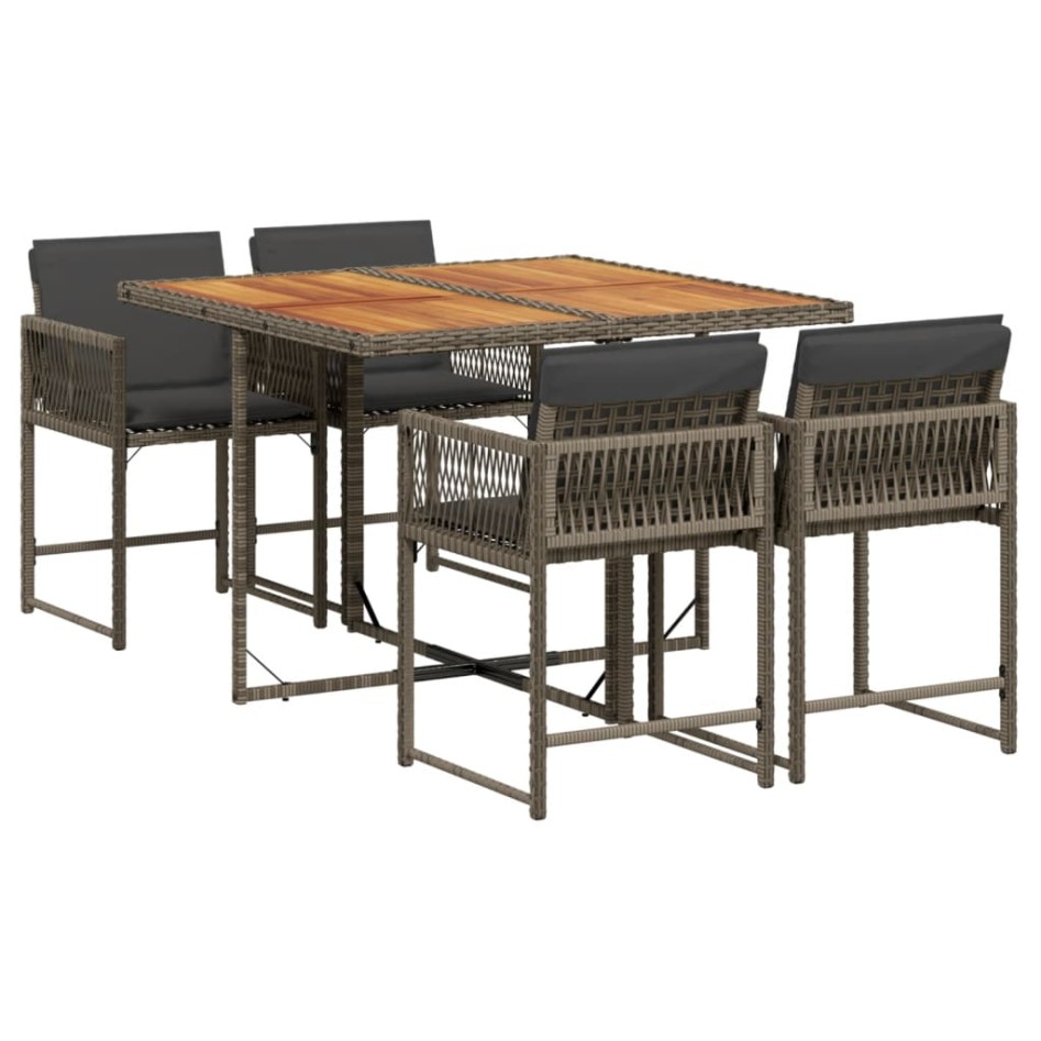 Set comedor de jardín 5 piezas con cojines ratán sintético