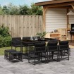 Set de comedor jardín 11 pzas con cojines ratán sintético negro