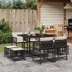 Set de comedor de jardín 9 pzas y cojines ratán sintético negro