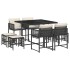 Set de comedor de jardín 9 pzas y cojines ratán sintético