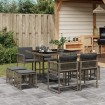 Set comedor jardín 9 pzas y cojines ratán sintético gris