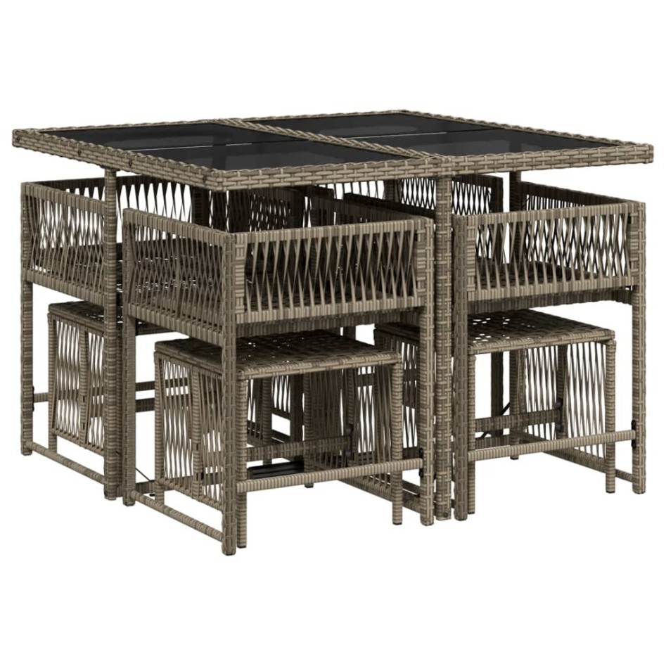 Set comedor jardín 9 pzas y cojines ratán sintético