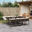 Set comedor para jardín 9 pzas y cojines ratán sintético marrón