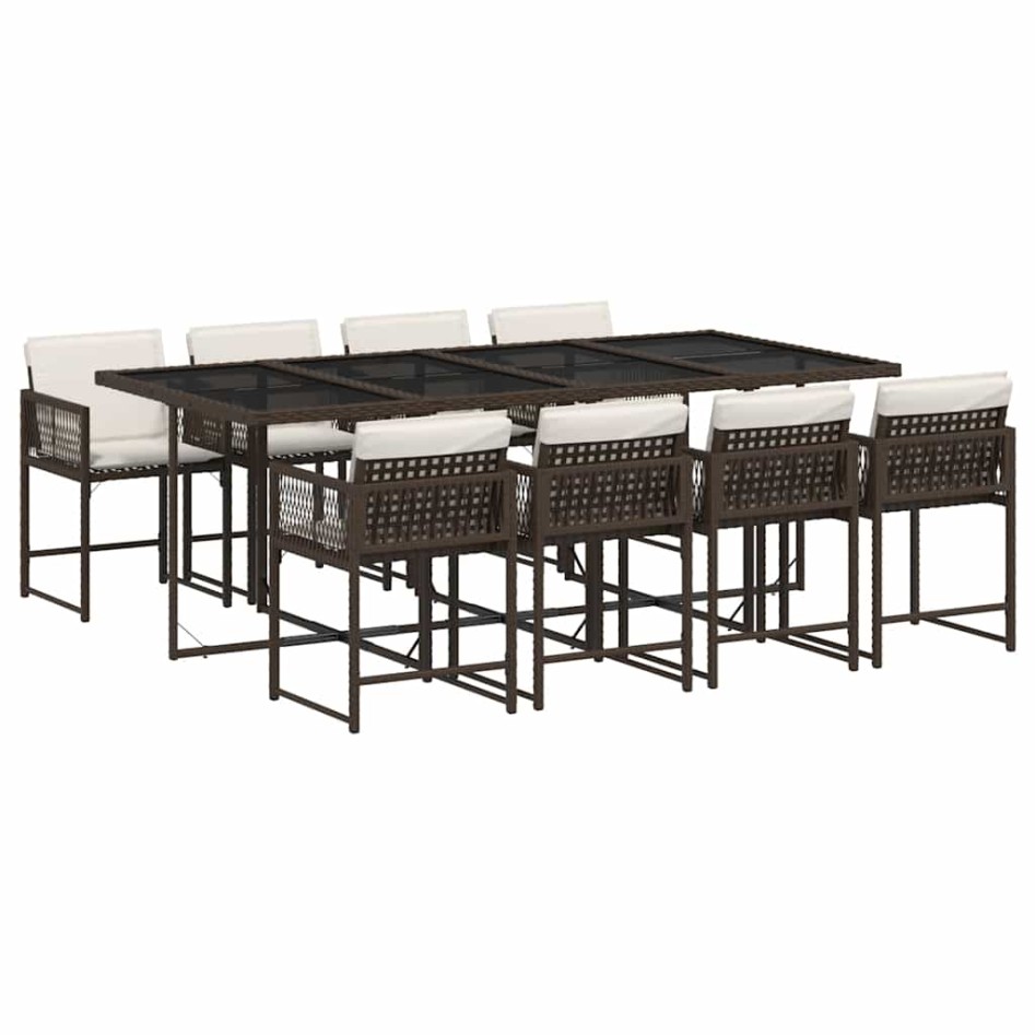 Set comedor para jardín 9 pzas y cojines ratán sintético