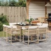 Set comedor de jardín 9 pzas con cojines ratán sintético beige