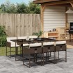 Set comedor de jardín 7 pzas con cojines ratán sintético marrón