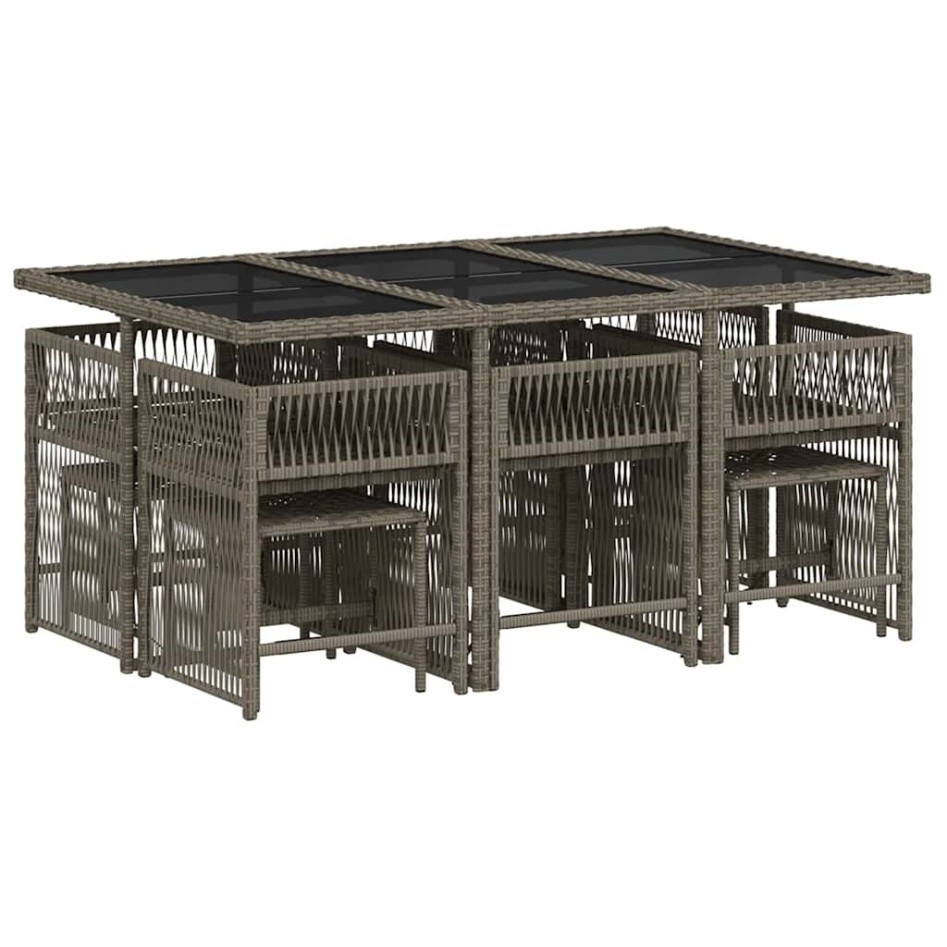 Set de comedor de jardín 11 pzas y cojines ratán sintético