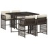 Set comedor de jardín 5 piezas y cojines ratán sintético