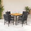 Set de muebles jardín 5 pzas con cojines ratán sintético negro