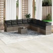 Set de sofás de jardín 10 pzas con cojines ratán sintético gris