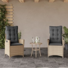 Sillones reclinables jardín y cojines beige mix 2 uds ratán