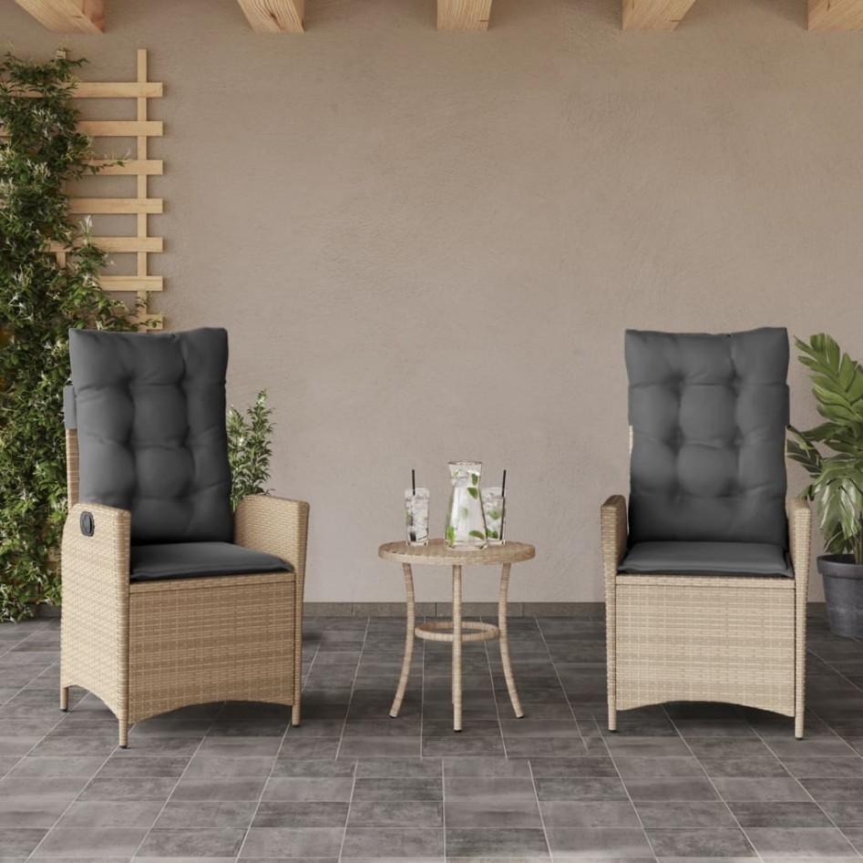 Sillones reclinables jardín y cojines beige mix 2 uds ratán