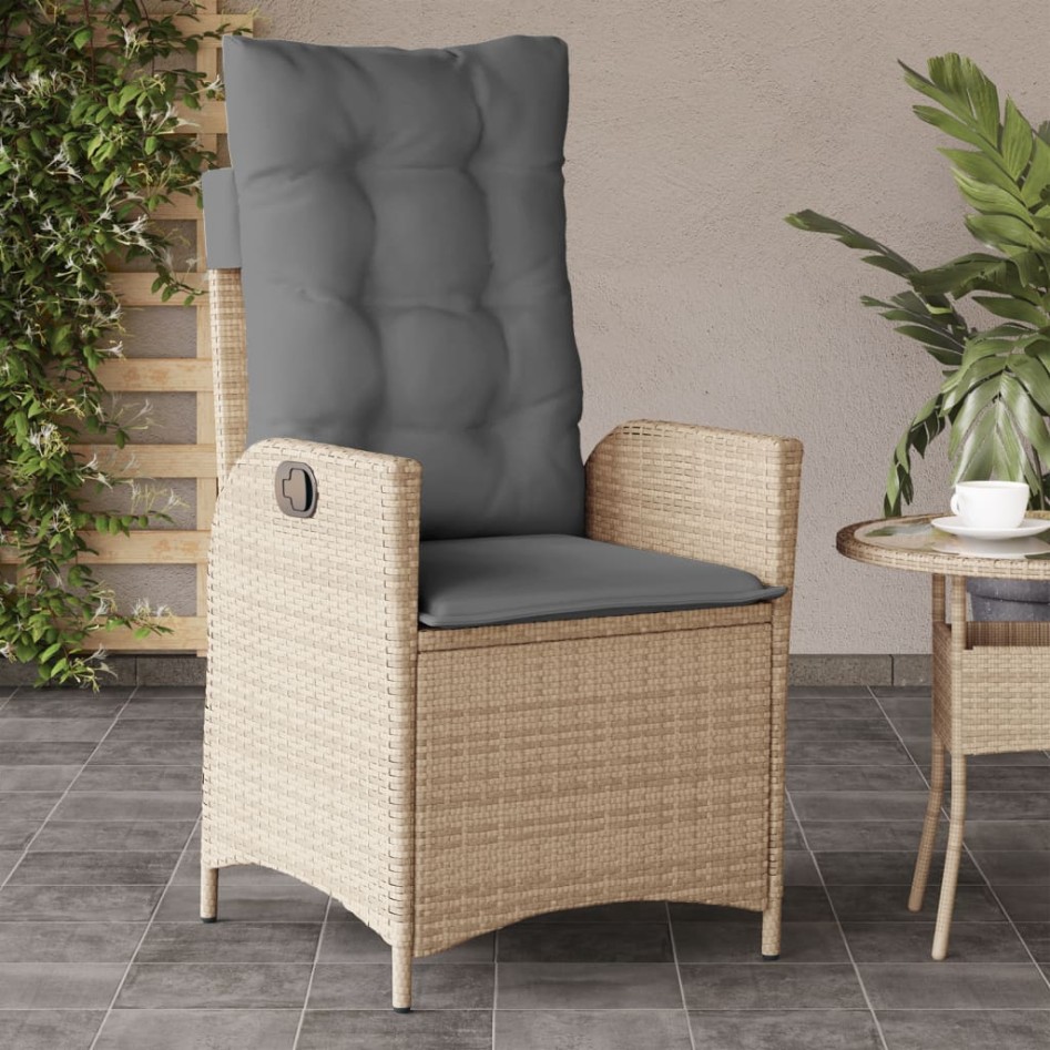 Sillones reclinables jardín y cojines beige mix 2 uds ratán