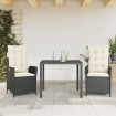 Set comedor de jardín 3 pzas con cojines ratán sintético negro