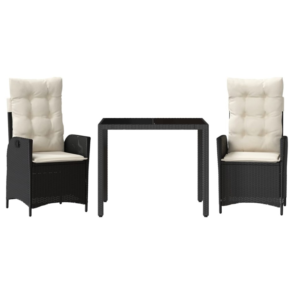 Set comedor de jardín 3 pzas con cojines ratán sintético