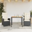 Set comedor de jardín 3 pzas con cojines ratán sintético negro