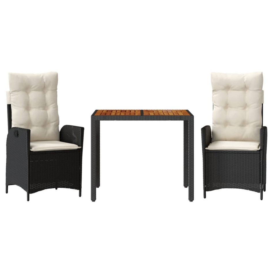 Set comedor de jardín 3 pzas con cojines ratán sintético