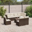 Set de sofás de jardín 9 pzas y cojines ratán sintético marrón